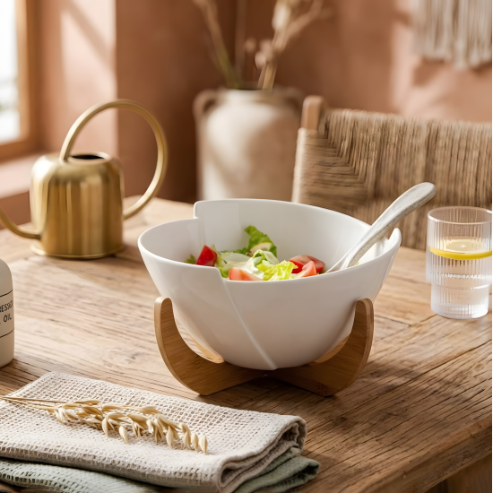 Salad Bowl with Wooden Stand 10 Inch